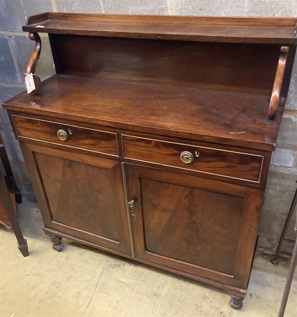A small Regency and later mahogany chiffonier, width 89cm depth 32cm height 99cm